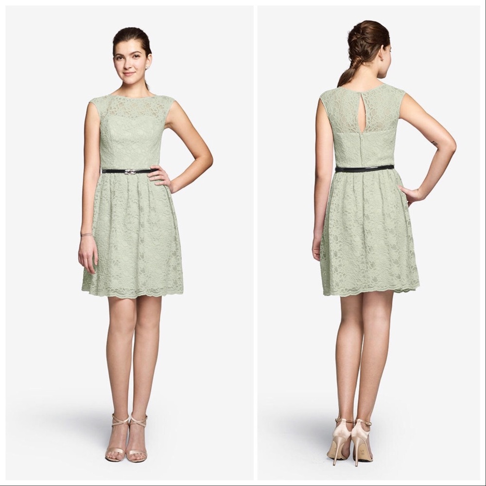 New Gather & Gown bridesmaid short cocktail dress lace mint green belted size 6